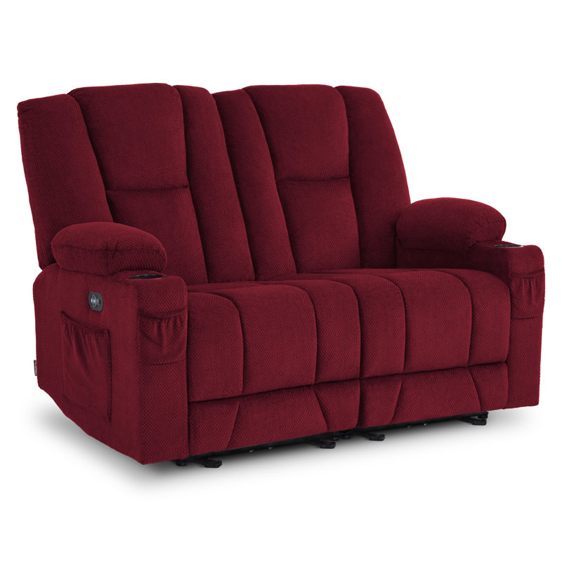 Causeuse électrique inclinable avec chaleur et massage, porte-gobelets, port de charge USB, Mélange de polyester bourgogne