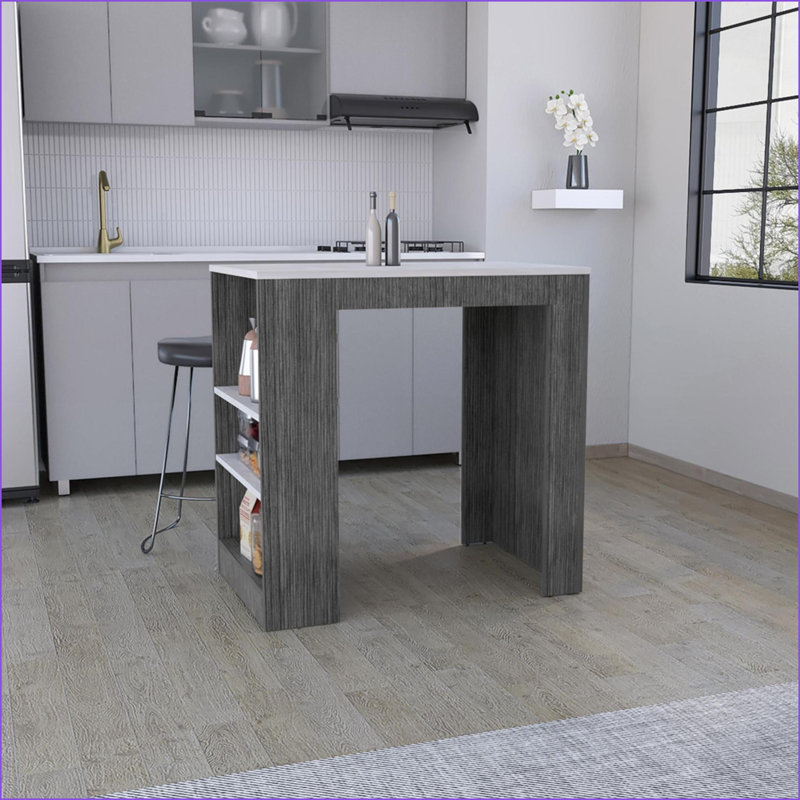 Îlots de cuisine | Îlot de rangement compact Doyle | Noyer brun & amp; Crème | Bois d'ingénierie | Multicolore