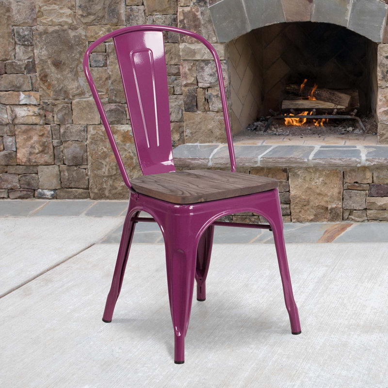 Chaise empilable en métal avec siège en bois Kewaunee, Mauve
