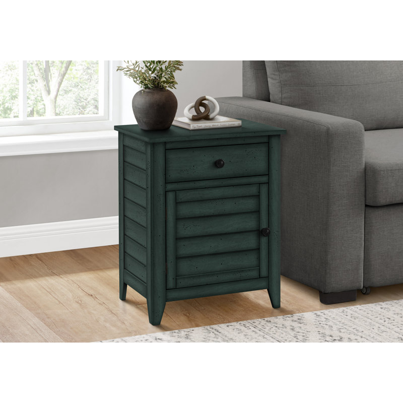 Table d'appoint, table de chevet, tiroir de rangement, bout, table d'appoint, chambre à coucher, lampe, rangement, placage bleu antique, transitionnel