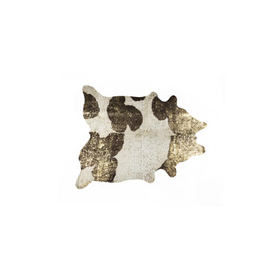 5' X 7' Ivory Brown and Gold Cowhide Hand Knotted Area Rug