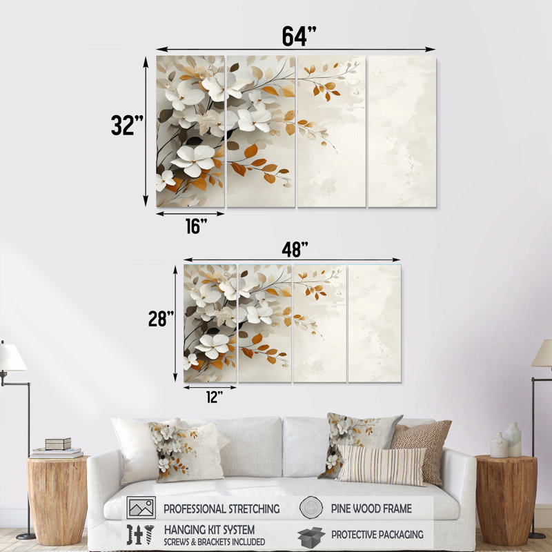 Ensemble de décorations murales cerisier en fleurs gris et brun II, H 28 po x l 48 po
