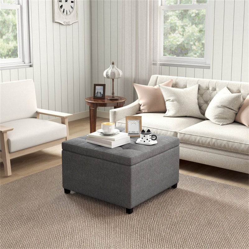 Banc ottoman de rangement capitonné, gris foncé