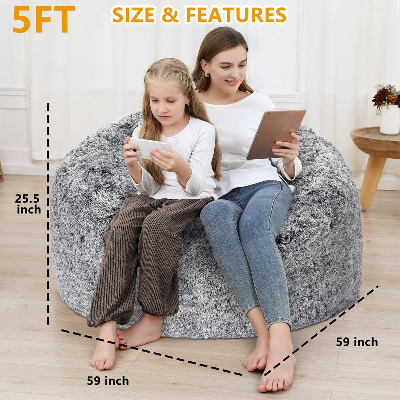 Housse de fauteuil à billes, housses de canapé moelleuses lavables, Velours PV gris, H 25,5 po x l 59 po x P 59 po