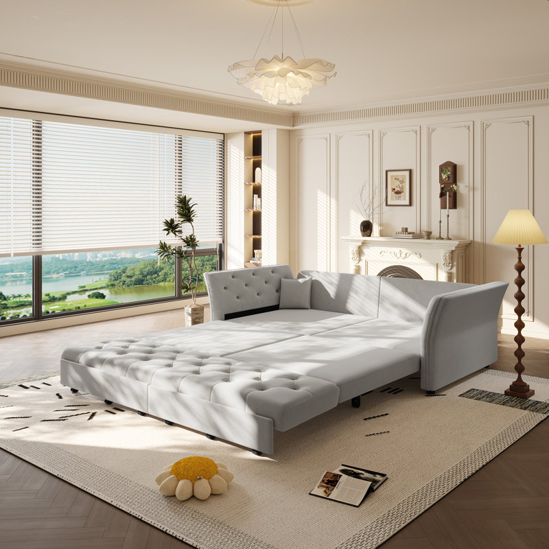 Canapé-lit convertible en velours 74,4 po pour grand lit, canapé convertible pour salon, Gris