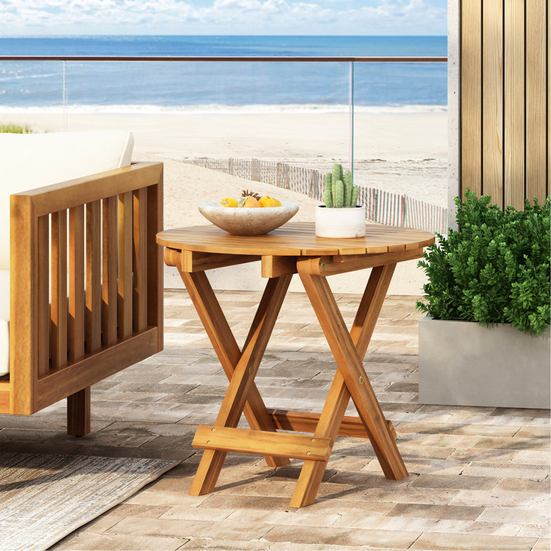 Table d'extérieur pliable, en bois avec finition et légère, s'adapte aux petits espaces serrés