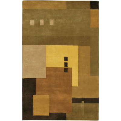 Tapis noir / brun en laine touffeté à la main Ellenton