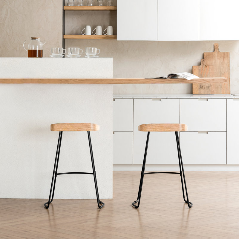Racette Counter Stool with Metal Frame, Natural, Counter Stool (27" Seat Height)