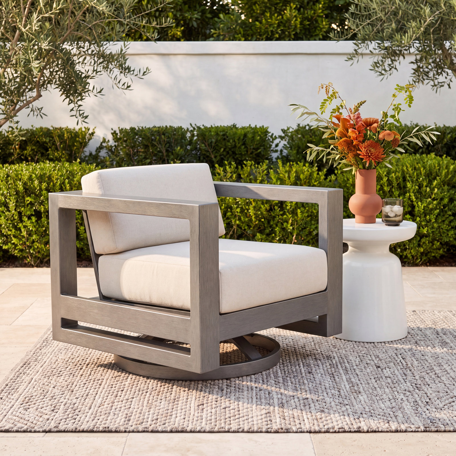 Georgie Swivel Aluminum Outdoor Lounge Chair , Sunbrella® Cushions Included, Spectrum Carbon Sunbrella® Plainweave