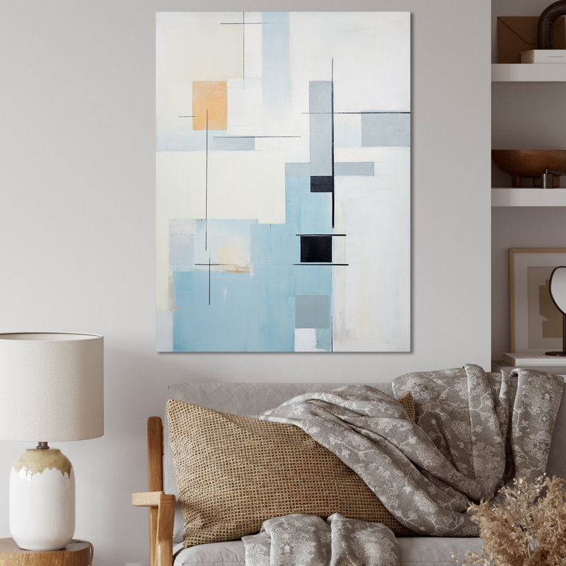 «Jaciyah Beige Blue Suprematism Serene Abstractions I» sur toile, H 40 po x l 30 po x P 1,5 po, Toile tendue