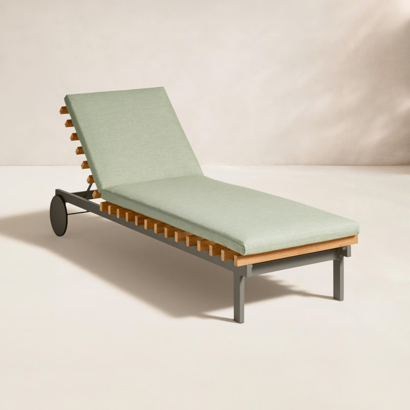Perch Outdoor Teak Chaise Lounge, Sunbrella Linen, Charcoal