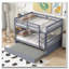 Lit superposé double en bois d'hévéa double avec lit gigogne, échelle et garde-corps, convertible en 2 lits doubles, avec lit gigogne simple, gris-1040923648