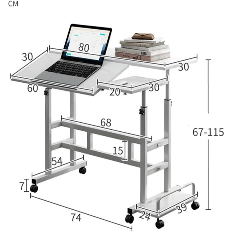 Adjustable Metal Base Computer Desk, White