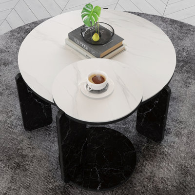 Ensemble de 2 tables basses gigognes rondes pour petit espace