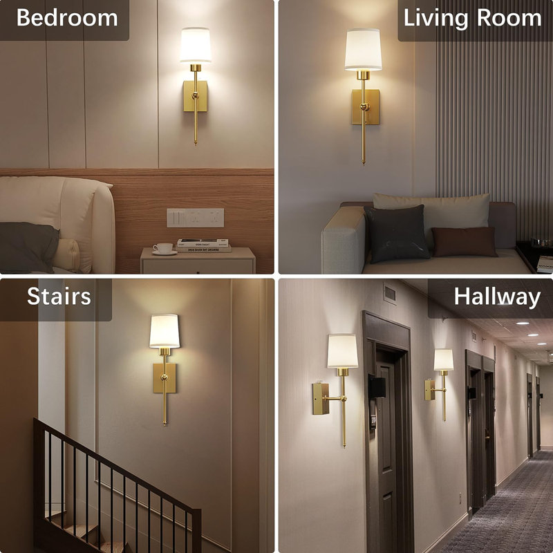 QINER Dimmable LED Wall Sconce Set Of 2, Battery Operated Wall Lights With Remote Control, Timer, Wireless Wall Lamp For Bedroom, Hallway, Stairs