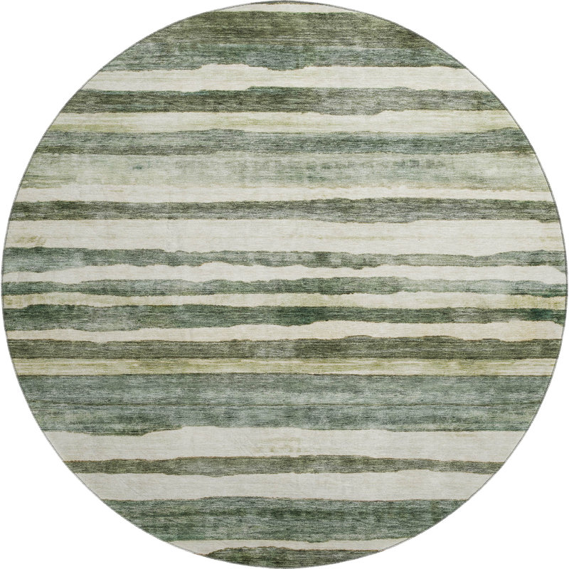 Premium Machine Washable Lyndhurst AMF1191 Stripes Rug, Round 8'