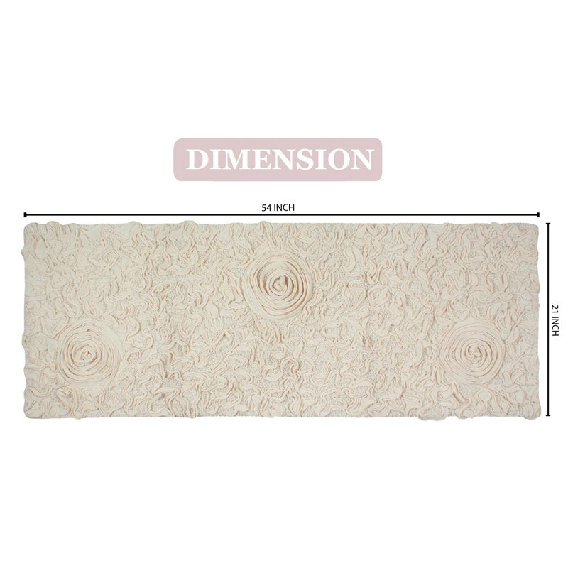 Tapis de bain en coton touffeté à motif floral rose Pascoe, Ivoire, Simple - L 54 po x l 21 po