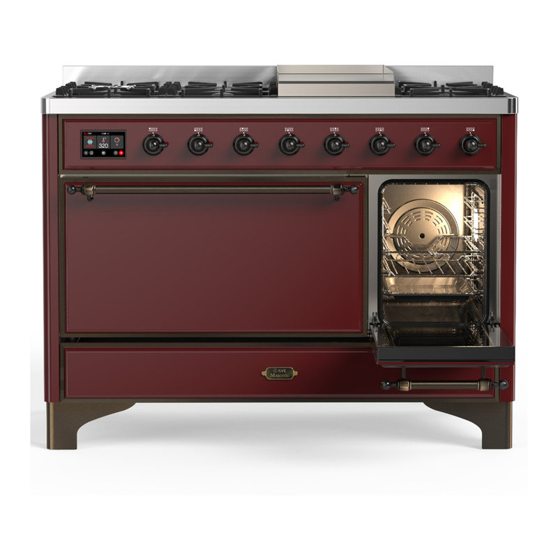 Majestic III Series 48 Inch Dual Fuel Range with 5 Sealed Burners, Griddle, Frenchtop in Matte Graphite (Natural Gas, Burnished Trim)