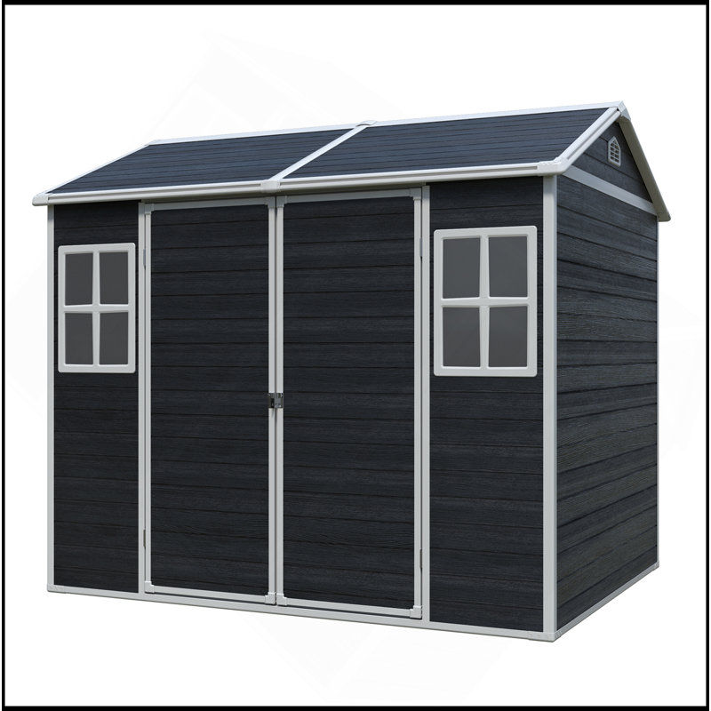 Remise de rangement extérieure en résine 8 x 6 pi imperméable avec plancher et deux fenêtres et porte verrouillable, remise à outils pour le jardin, le patio, la cour arrière