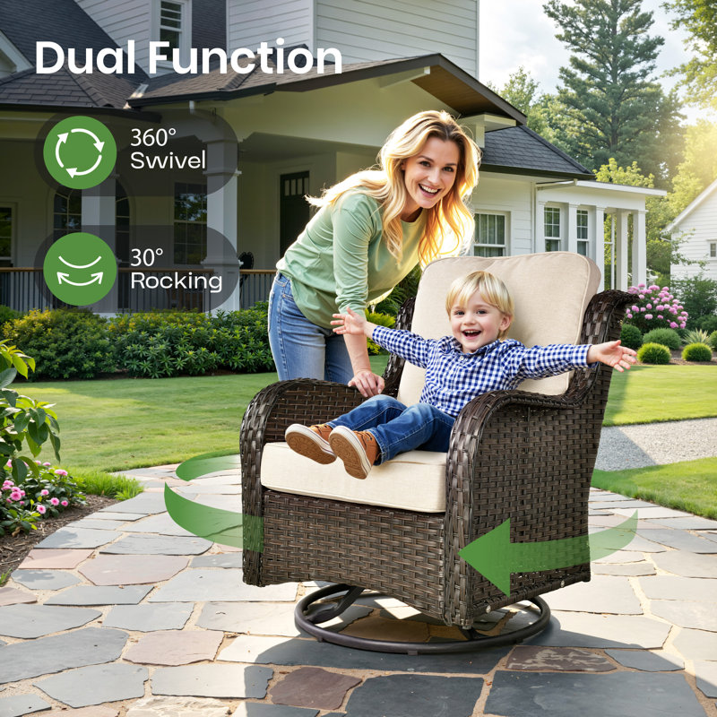 5 - Person Wicker Outdoor Conversation Set, Patio Sofa & Swivel Chair Set with Fire Pit and Cushions