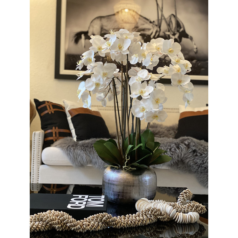 White Orchids In Artisanal Silver Pot