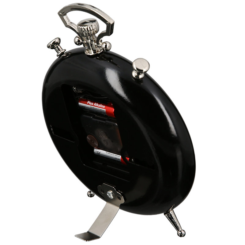 Roman Numeral Metal Mechanical Tabletop Clock in Black