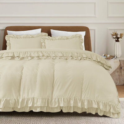 DUVET FRILL Microfiber Solid Colour Duvet Cover with Pillowcases Included
