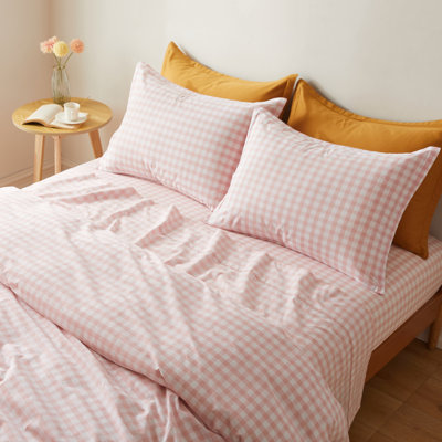 Washed Cotton Gingham Plaid Fitted Sheet Set Set