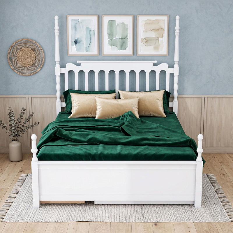 Grand lit plateforme avec lit gigogne simple TG, deux tiroirs de rangement, Blanc