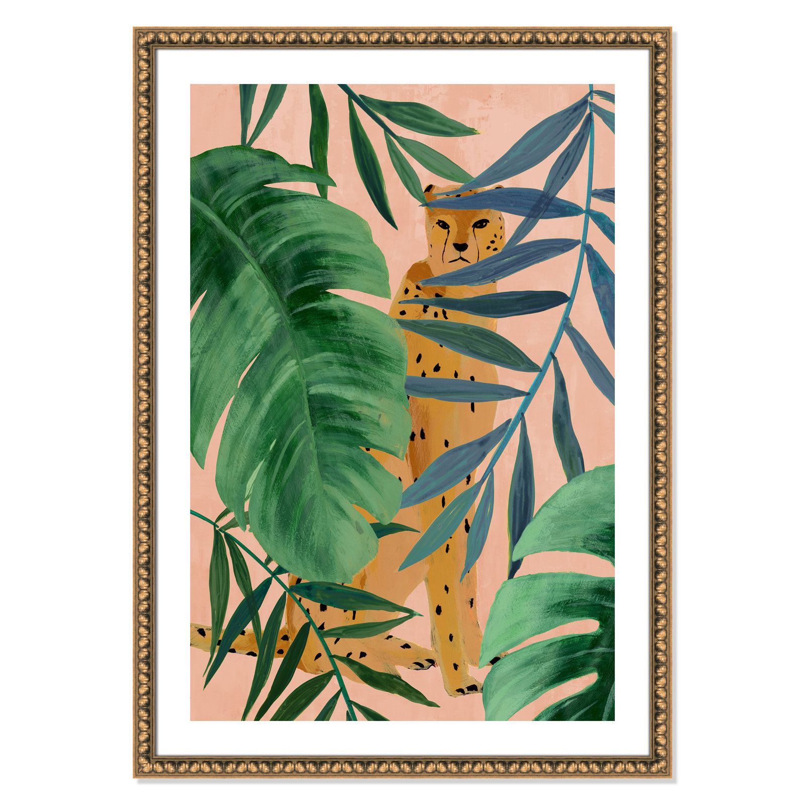 Silent Jungle - Painting Print, Gold Bead Framed Paper, 41.5" H x 29.5" W x 1.13" D