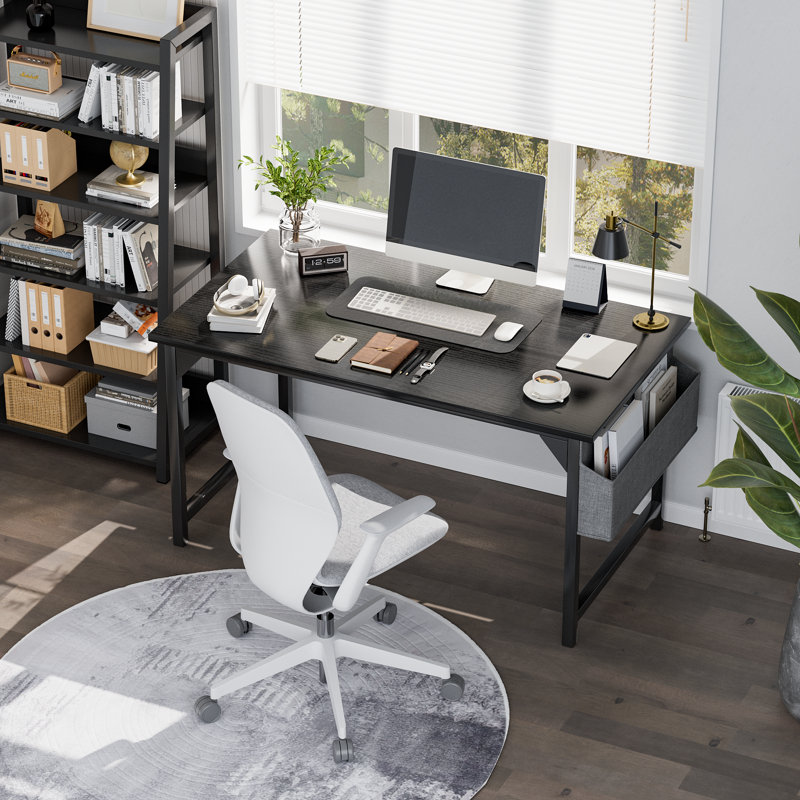 Bureau d'écriture en métal, Noir, H 29,6 po x l 48 po x P 19,7 po
