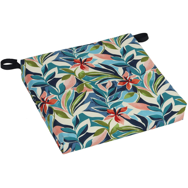 Outdoor 3'' Dining Chair Seat Cushion, Ivory/Blue Floral