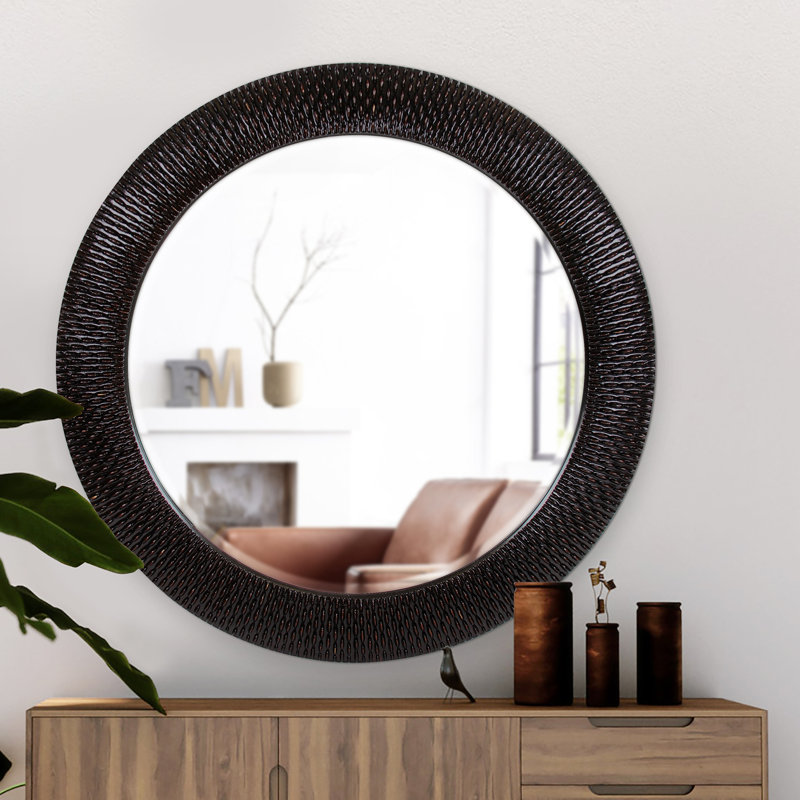 Bergman Round Beveled Mirror, Brushed Silver Leaf with Black Accents, 54"