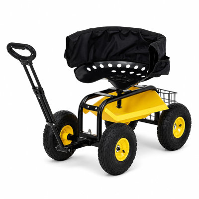 Idealhouse Garden Seat With Wheels, Rolling Garden Stool With 360 Swivel & Tray In Black