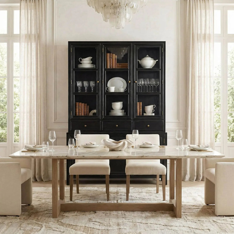 Colonial Solid Wood China Cabinet, Hand Rubbed Black