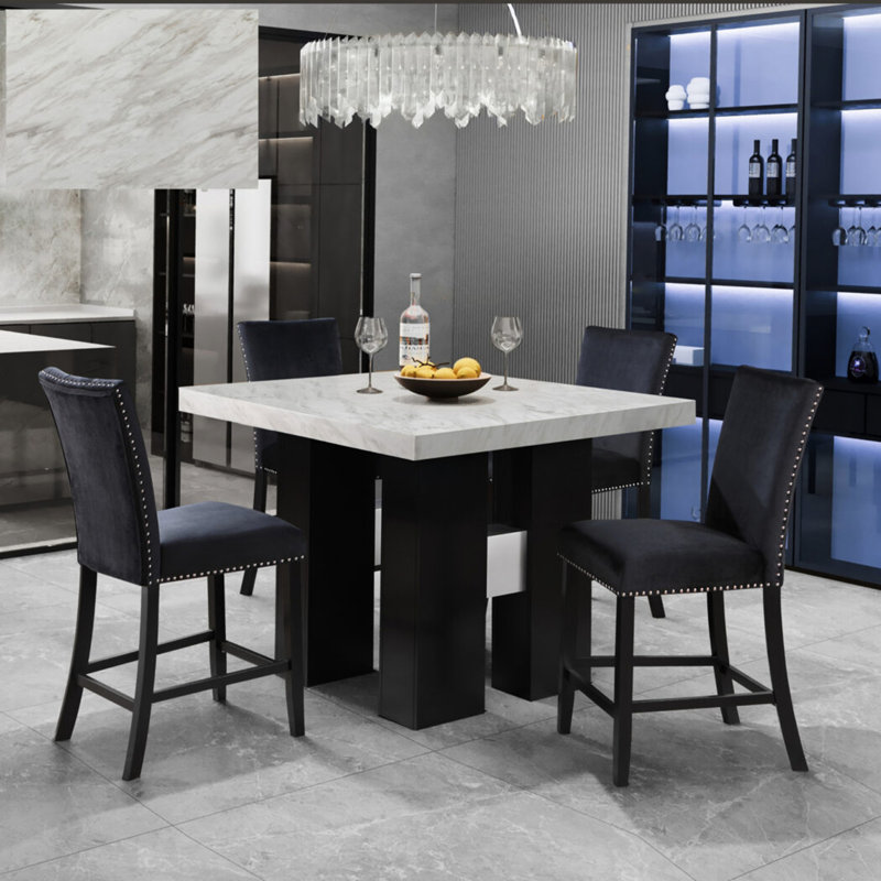 BAR TABLE AND BAR STOOL, White/Black