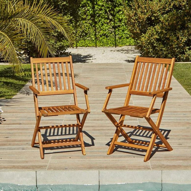 Nayoun 4 Seater Wooden Rectangular Garden Armchair Dining Set with Parasol - 120cm, No Umbrella, Classic Acacia