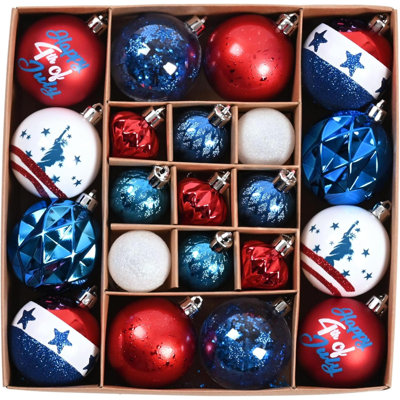 Christmas Ornaments,21Ct Red White And Blue Christmas Ball Ornaments For Tree,Shatterproof Hanging Memorial Christmas Ornament For Home Decor Indoor Presidential Election Party
