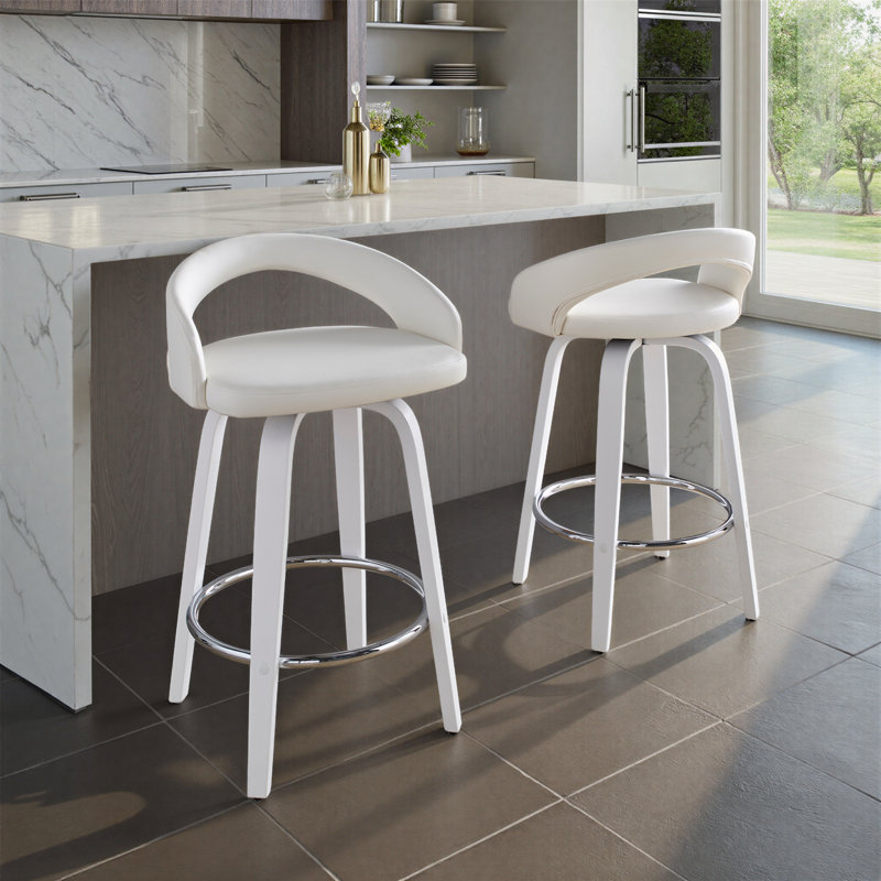 Tabouret de comptoir à hauteur fixe avec pivot, Beige, Blanc