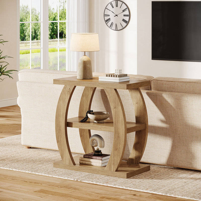 Table de bout à 3 niveaux pour le salon, table d'appoint étroite avec rangement et cadre géométrique, 1