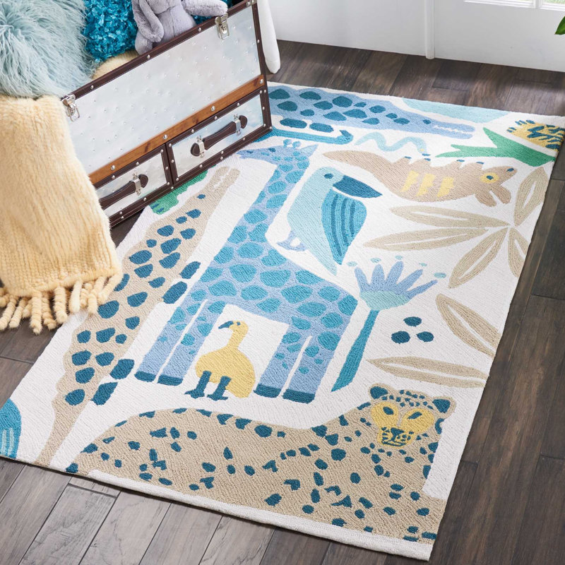 Tapis bleu pour enfant Charline, Rectangle 3 pi 6 po x 5 pi 6 po