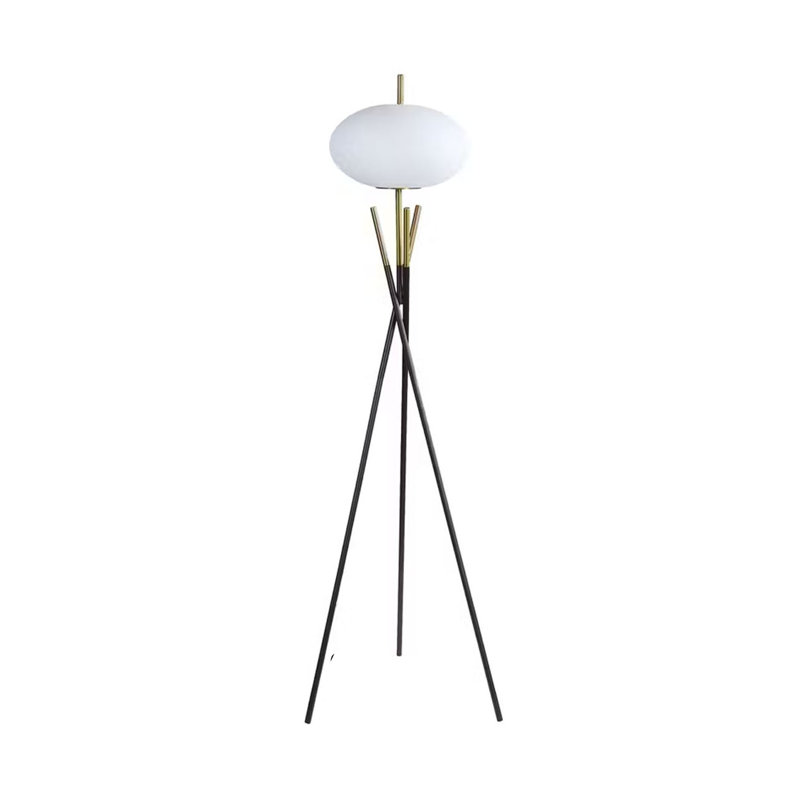 Azy Floor Lamp, Frosted White Shade, Tripod Base, Black Gold, 64 Inch