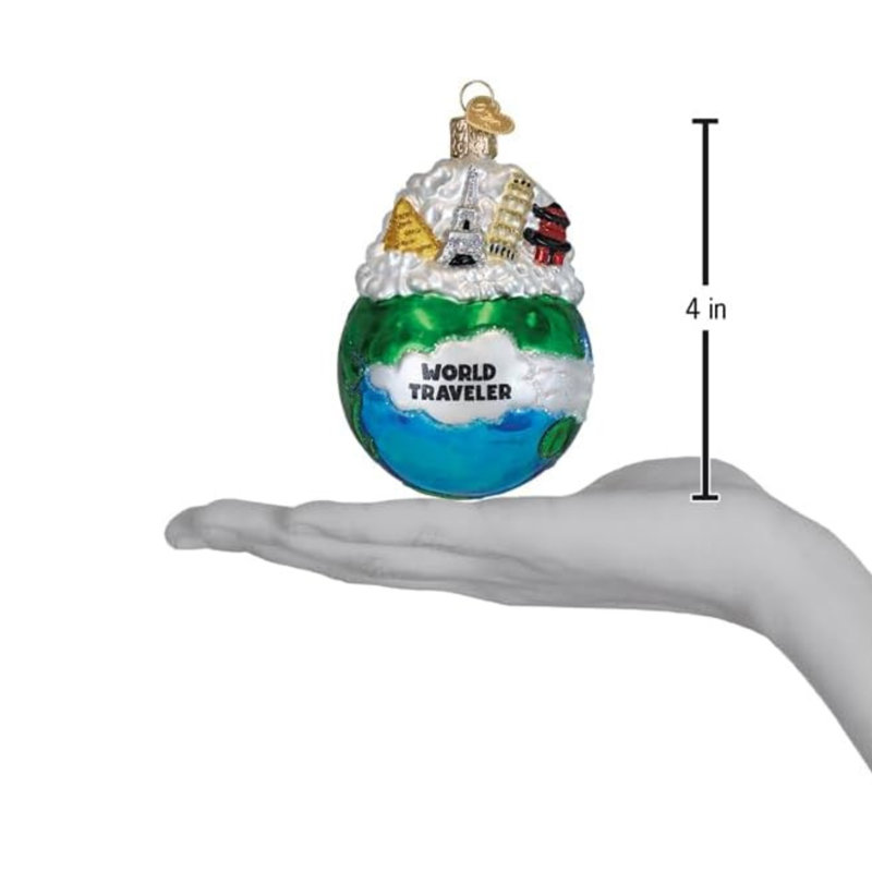 Ornement de sapin en verre soufflé, Voyageur du monde