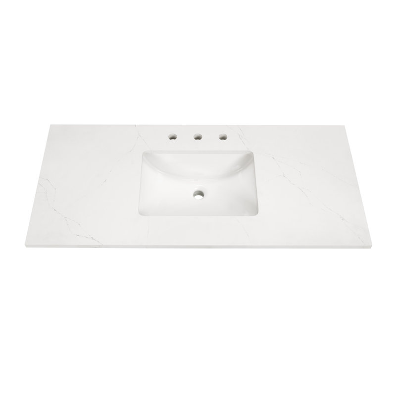 Terra 48'' W Single Vanity, Calacatta Quartz/Widespread Faucet Mount, Walnut, Satin Brass