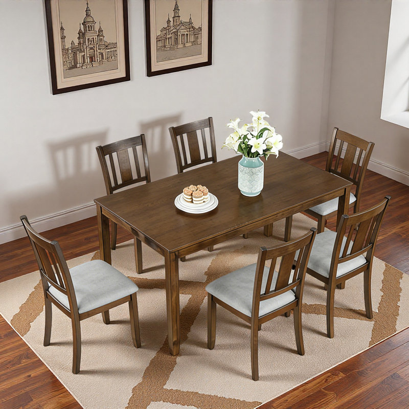 Ensemble de table à manger moderne 7 pièces avec 6 chaises rembourrées, ensemble de table à manger rectangulaire en bois pour 6 avec chaises, pour salle à manger, cuisine, restaurant