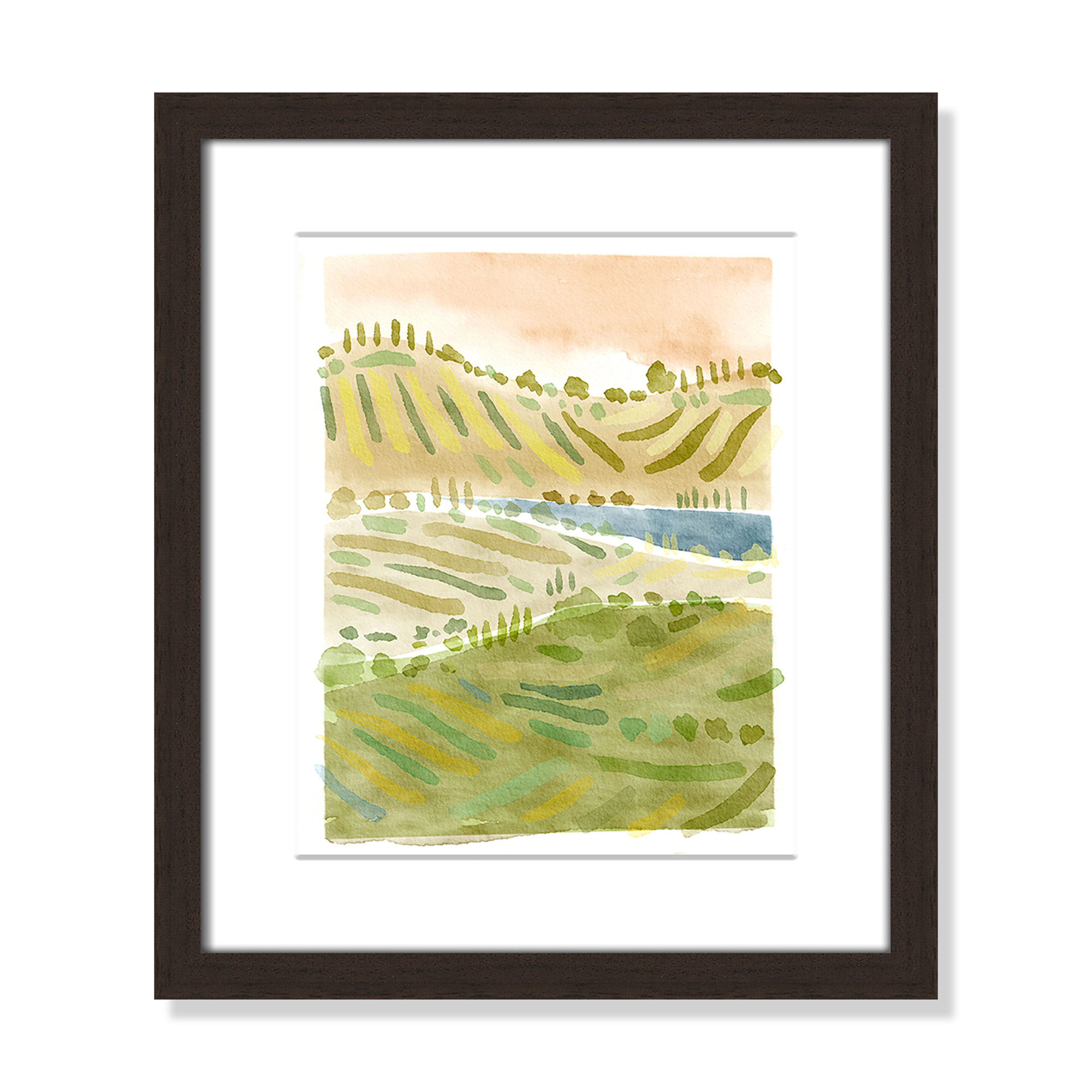 Tuscan Countryside Print by Leah Straatsma, Walnut Single Picture Framed Paper, White, 15" H x 13" W x 1.25" D