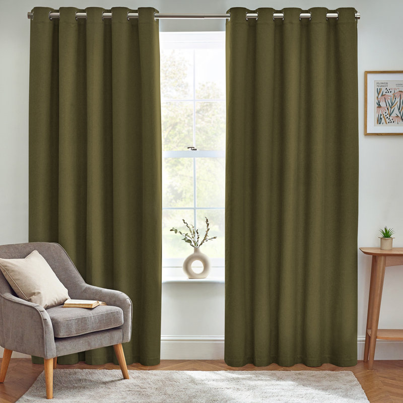 Dawn 100% Blackout Thermal Eyelet Curtains, Olive, 168cm Width x 229cm Drop