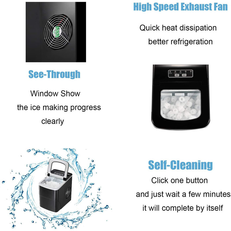 8.86" 26 lb. Daily Production Built-In Clear Ice Maker, Black