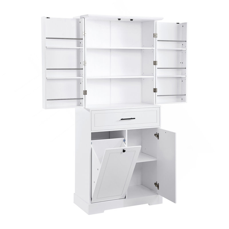 Armoire de rangement autoportante avec portes et tiroirs, panier à linge inclinable, tablette réglable, plusieurs espaces de rangement, blanc (ancien SKU: N725P262025K)