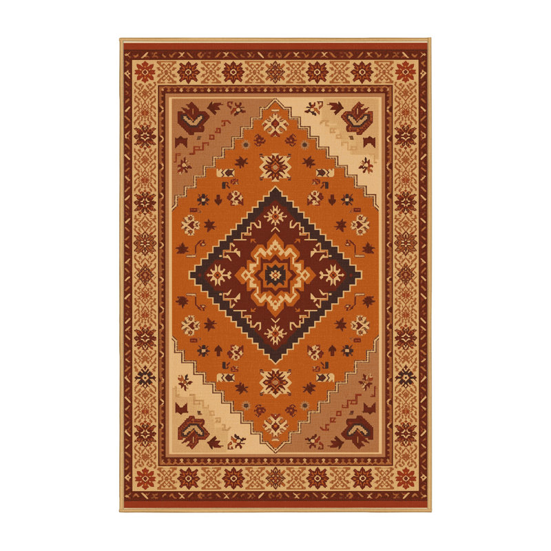 Tapis traditionnel lavable à la machine Pauleth - brun clair - Reliure brun clair, 8 x 10